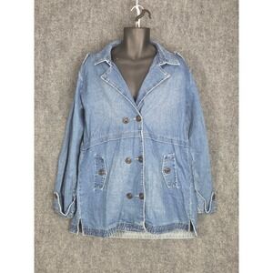 Vintage Denim Jacket Women Jean‎ Button Front Peacoat Outerwear Cottagecore XXL